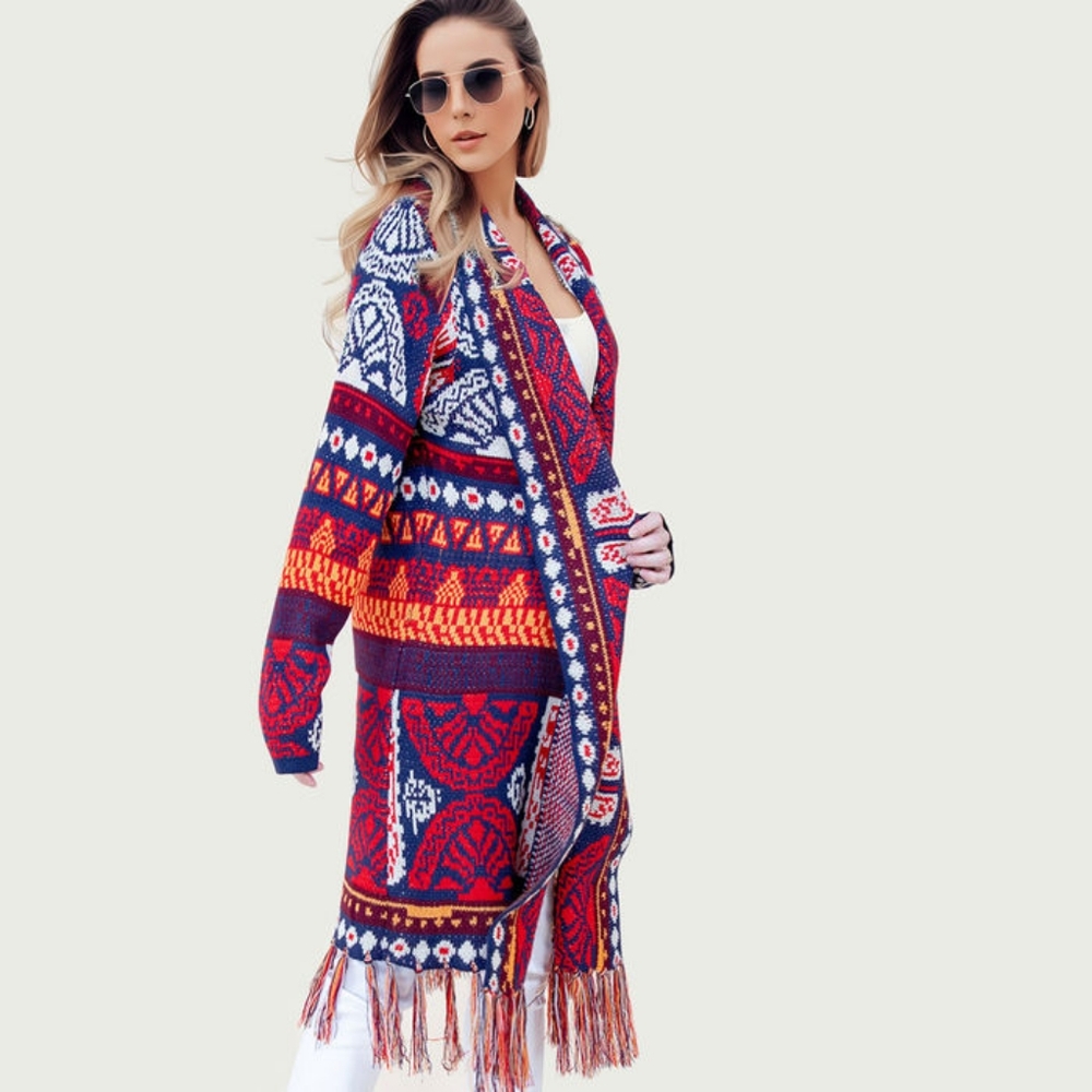 L/Xl Boho Maxi Southwest Cardigan